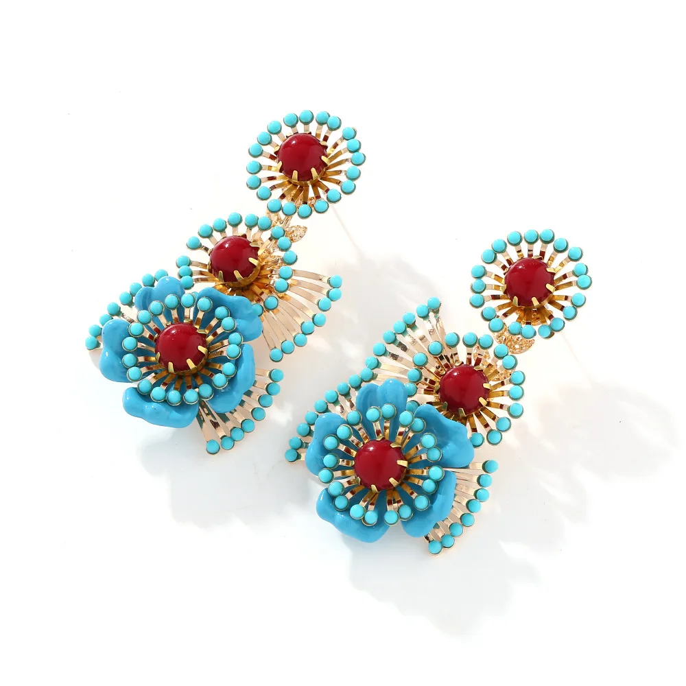 ZAA New Bohemian Multi Layer Long Flower Earrings