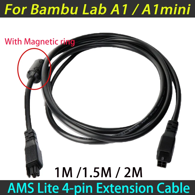 

For Bambu Lab 1M/1.5M/2M High Durable 4Pin AMS Lite Cable with Magnetic Ring Filt For Bambu lab A1/A1mini 3D Printer Parts