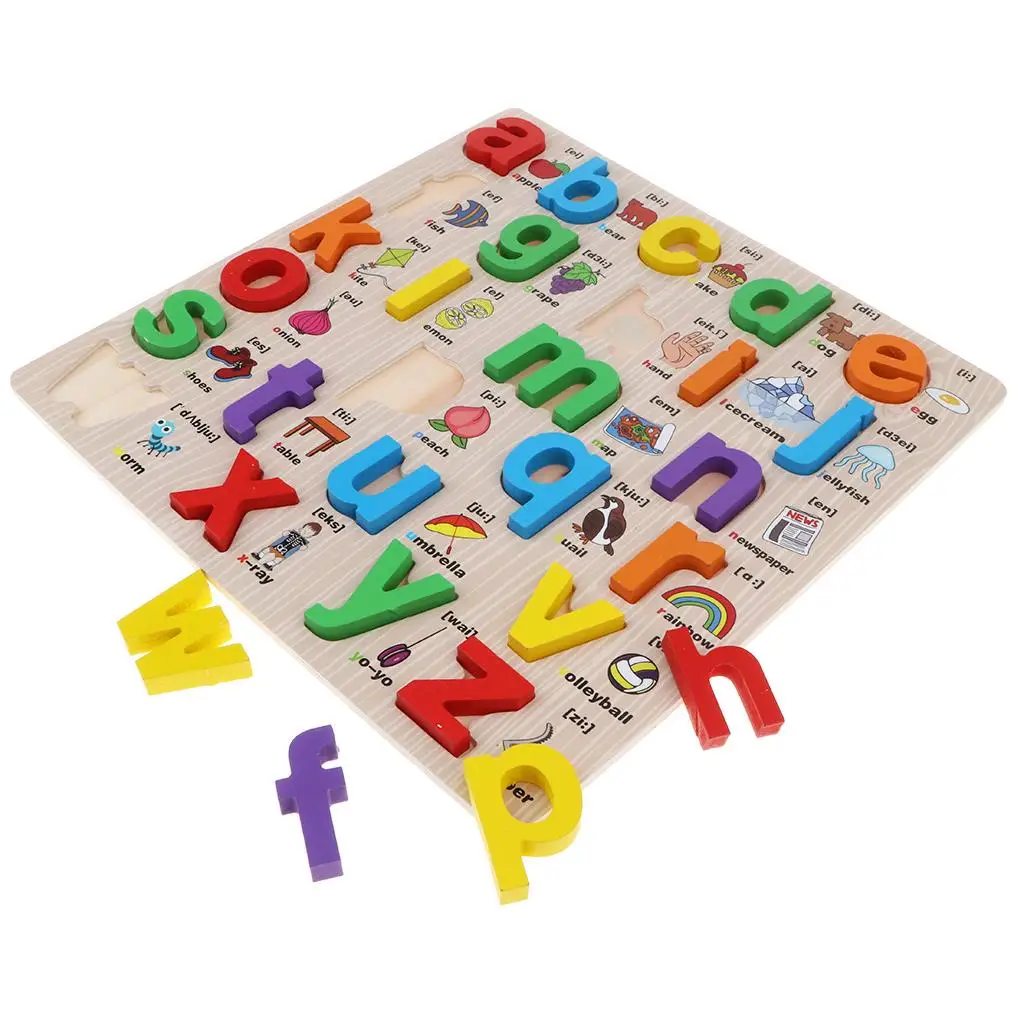 Lettres de l'alphabet en bois pour enfants, puzzle, jouet, apprendre