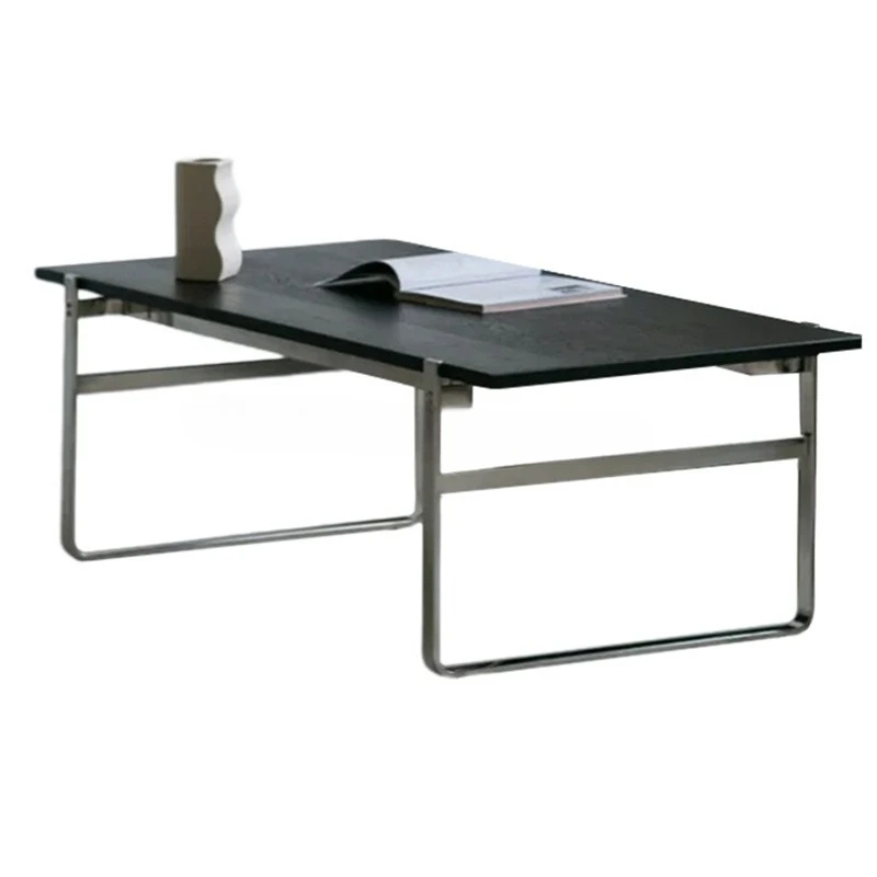 

Minimalist Bauhaus rectangular tea table small apartment with stainless steel edge for household use