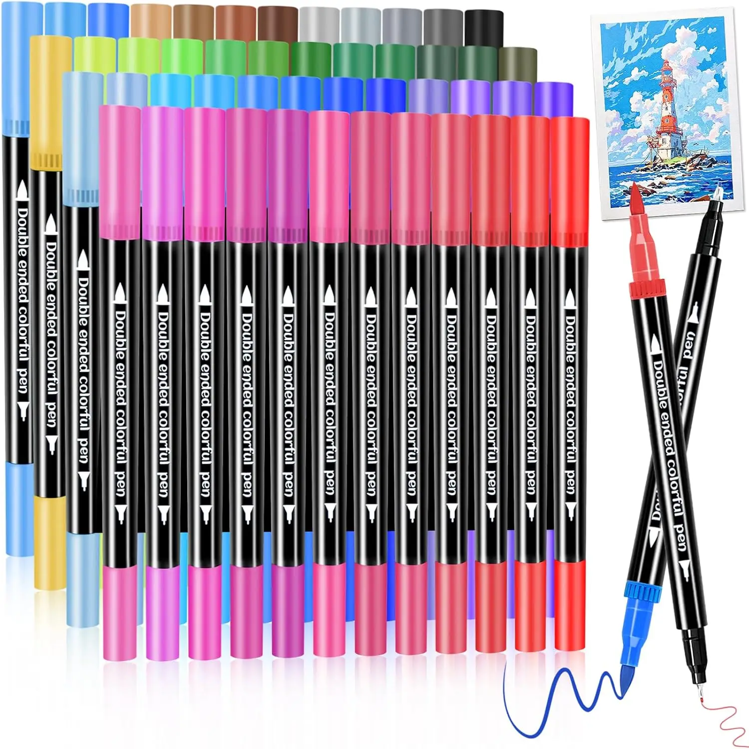 

60 Dual Tip Brush Pens for Adult Coloring Books, Art Markers with Fine & Brush Points for Journaling, Lettering, Drawing