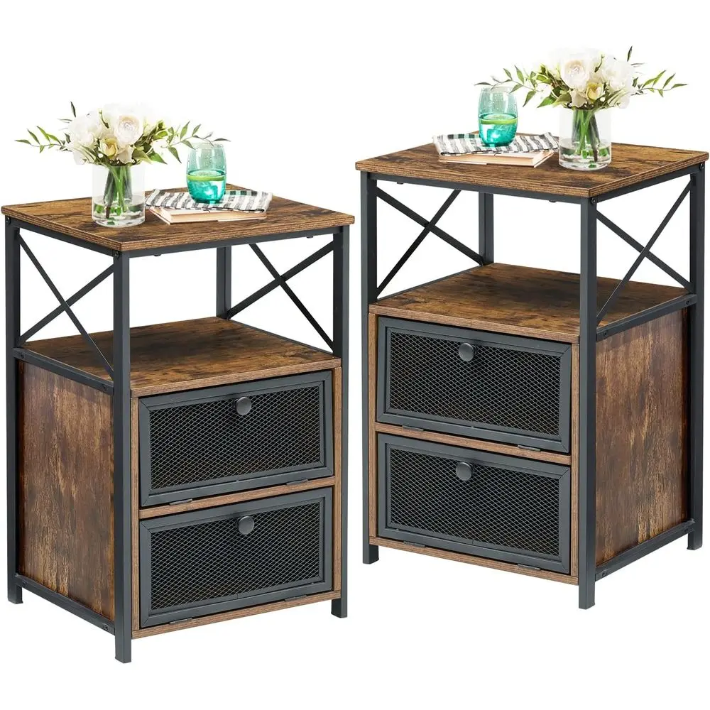 

End Tables Set of 2 with Storage Space,Flip Door Night Stand for Living Room,Bedroom,Small Space,Rustic Brown, Customized