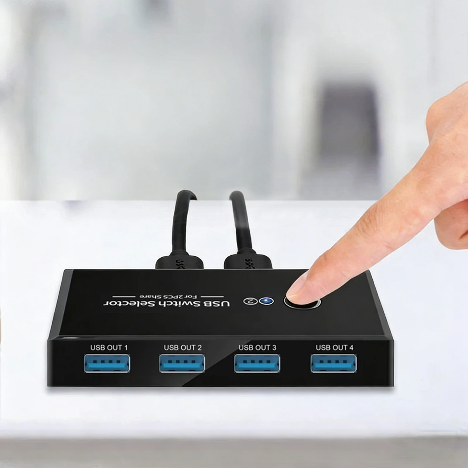 

USB 3.0 Switch Selector with 2 Cables USB Shared Switcher One Button Switch Adapter for PC Mouse Keyboard Printer Scanner