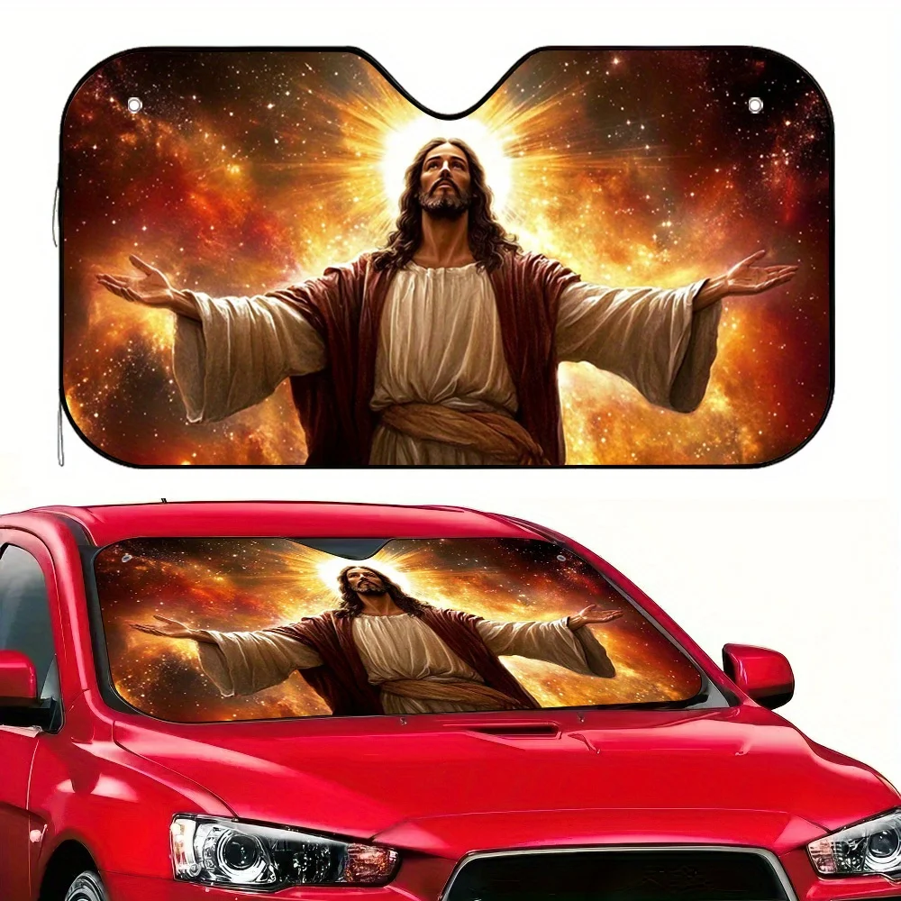 1pc Foldable Radiant Jesus Christ Car Sunshade Resistant Shield Suitable for SUVs Sedans Vans Trucks