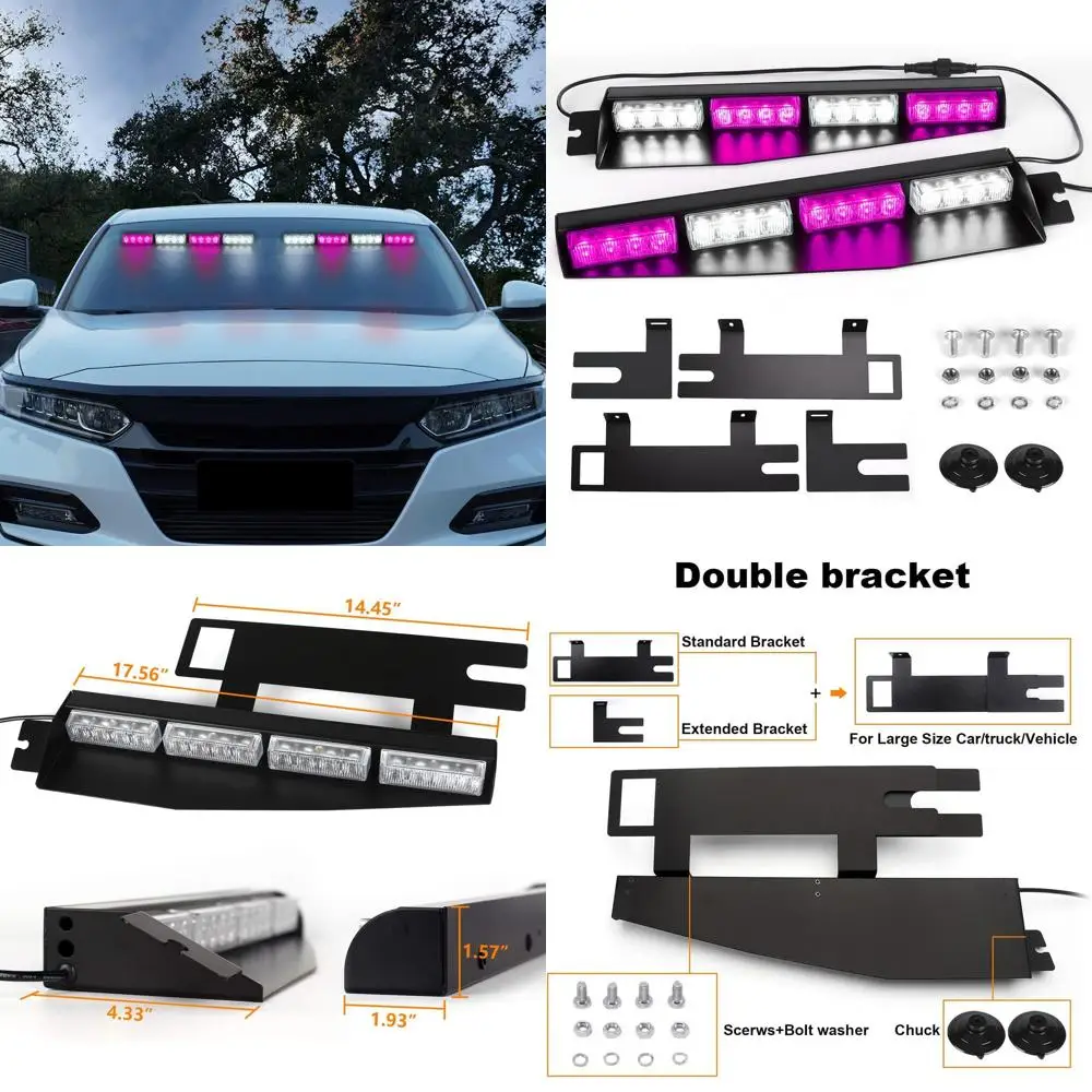 

Purple/White Split Mount 32 LED Visor Lights with 26 Flash Patterns, Windshield Emergency Strobe Beacon, Extendable Bracket