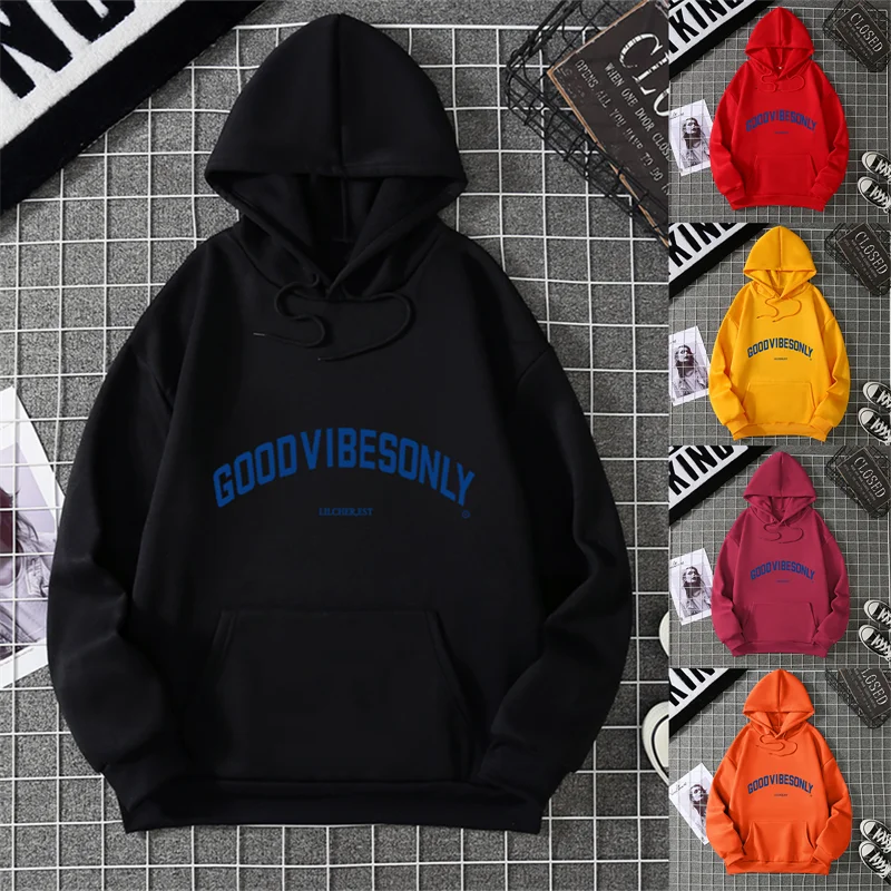 

Осенняя флисовая толстовка с капюшоном, однотонная корейская модная толстовка с капюшоном и буквенным принтом, топ с длинными рукавами, свободные толстовки с карманами на шнурке