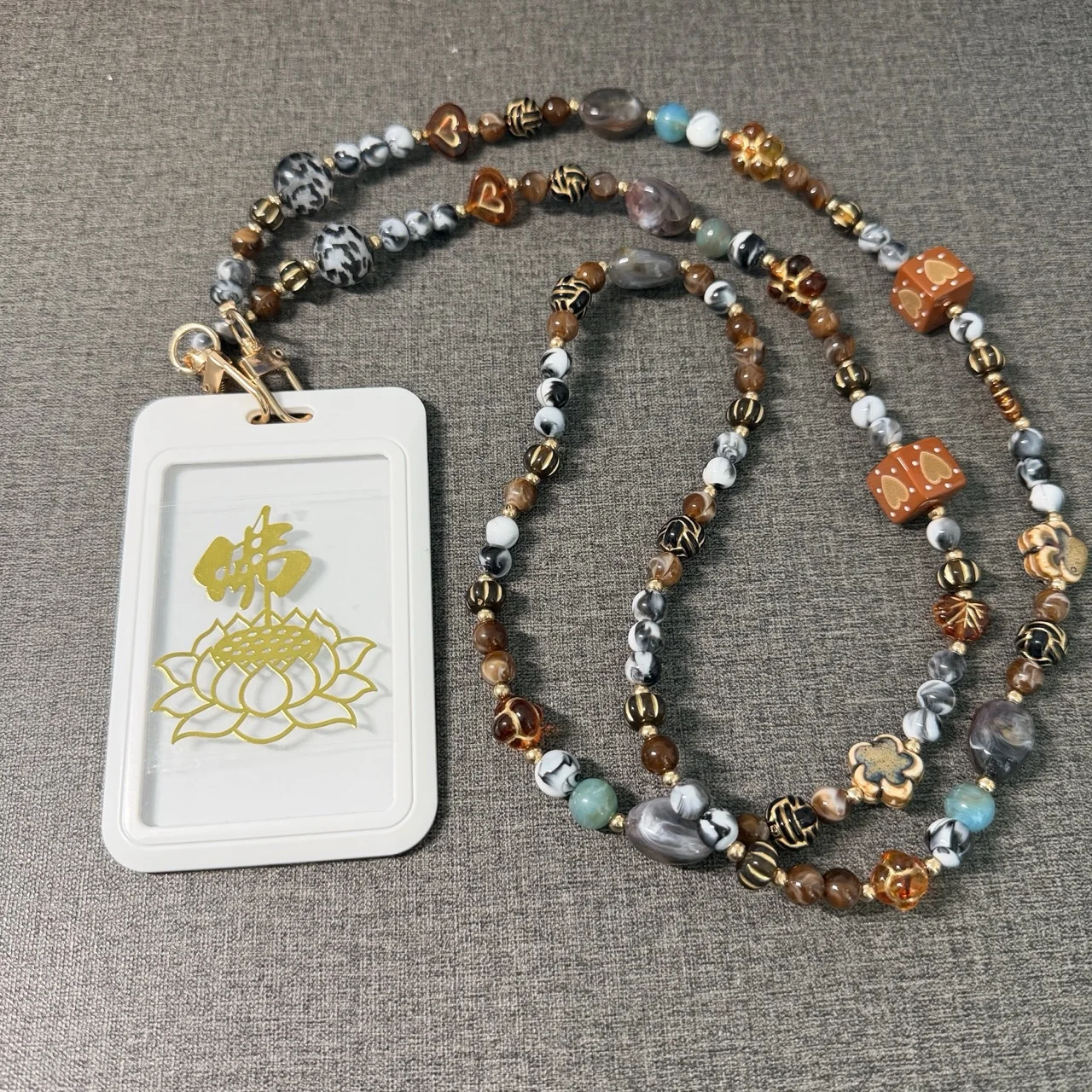 Long Rope Colorful Buddha Pattern Metal Phone Sticker Leather Lanyard Anti-lost Lucky Card Holder