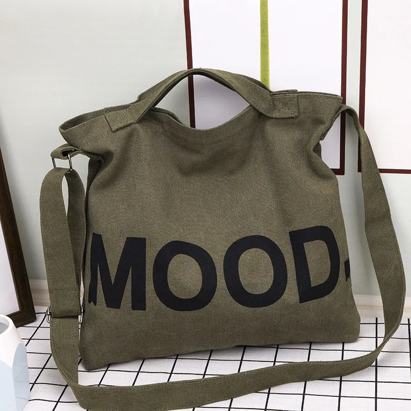 Literarisch minimalistische Canvas-Umhängetasche mit großem Fassungsvermögen, Schultertasche für den alltäglichen Gebrauch – Detail 1