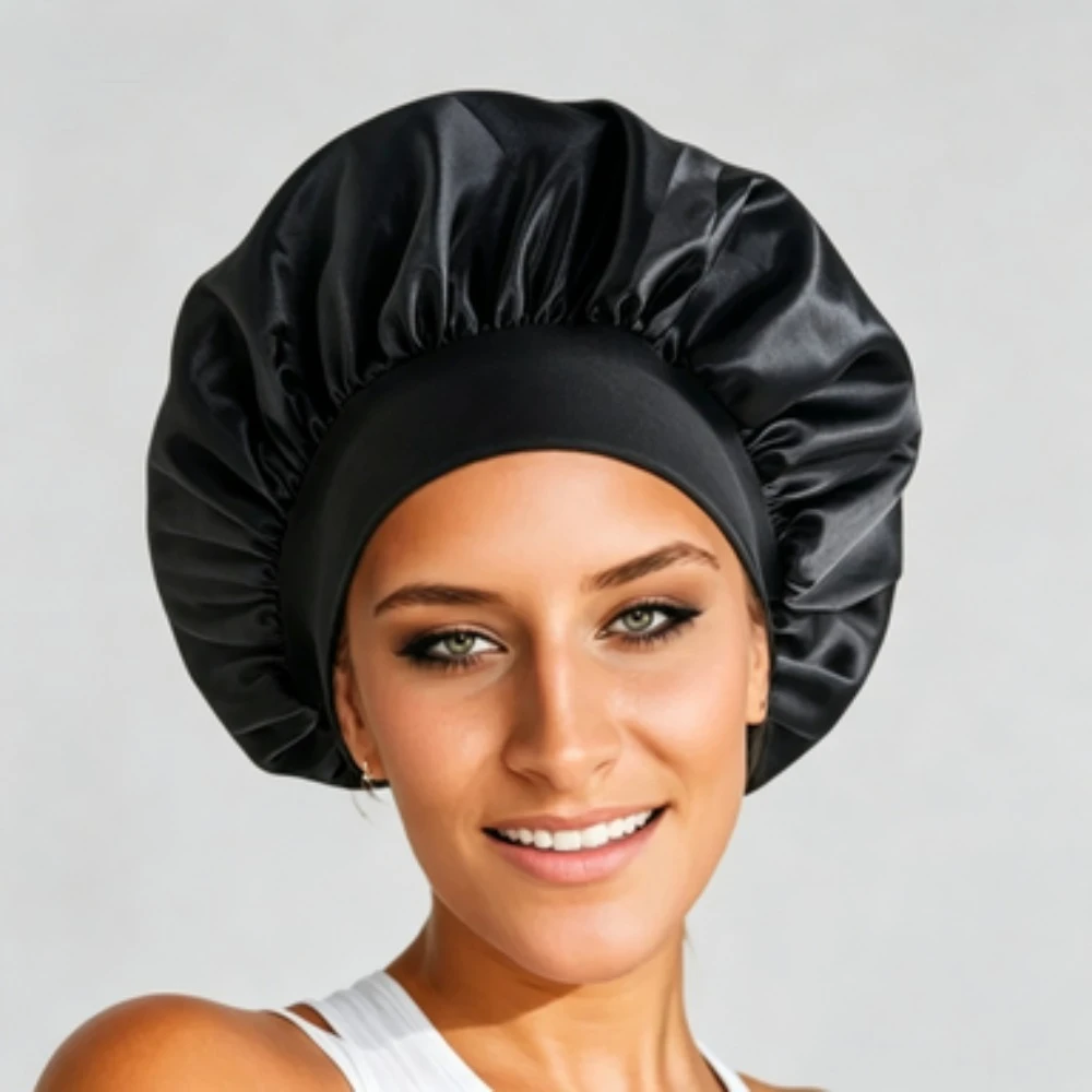 1Pcs Large Satin‑Lined Hair Bonnet Soft Silk Sleep Shower Cap Hair Wrap Cover for Long Hair Salon Hair Care Tool