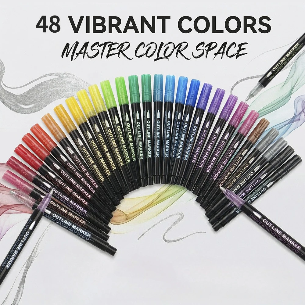 

8/12/24/36/48 Colors Dual Line Marker Set DIY Crafts Stone Glass Mug Graffiti Art Fade-Resistant Outline Pen School DIY Art Tool