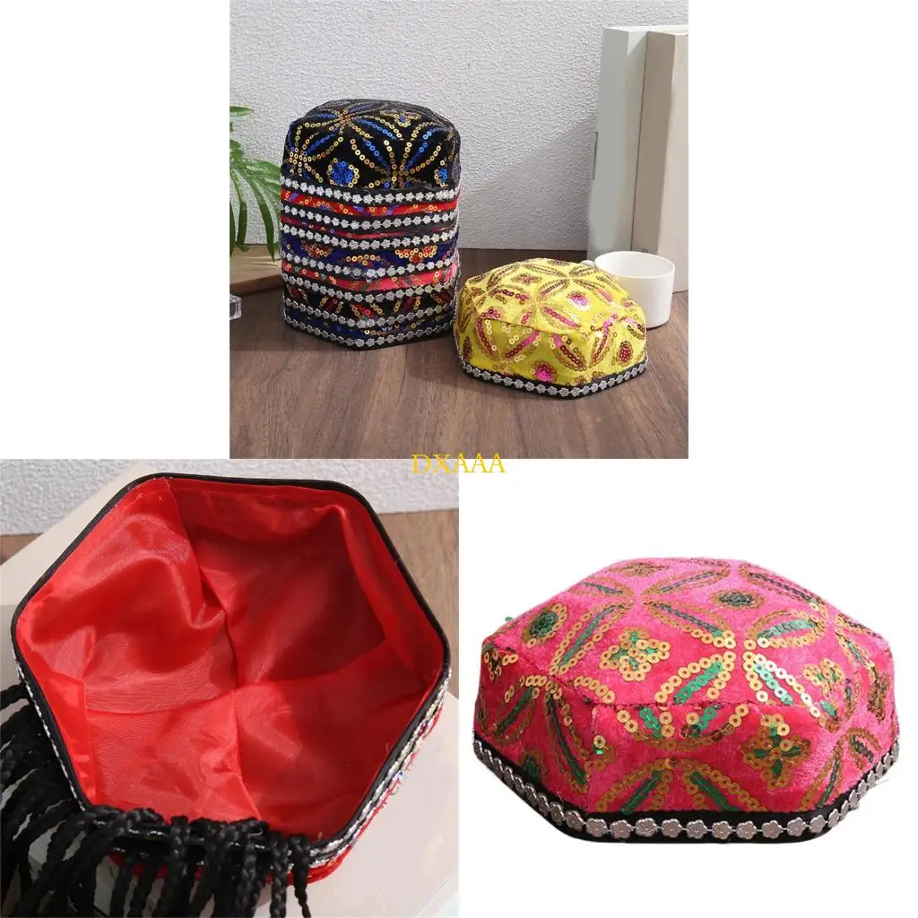 DXAA Elegant Unisex Sun Hat Ethnic Detail And Breathable Fabric Dance Hat for Adult