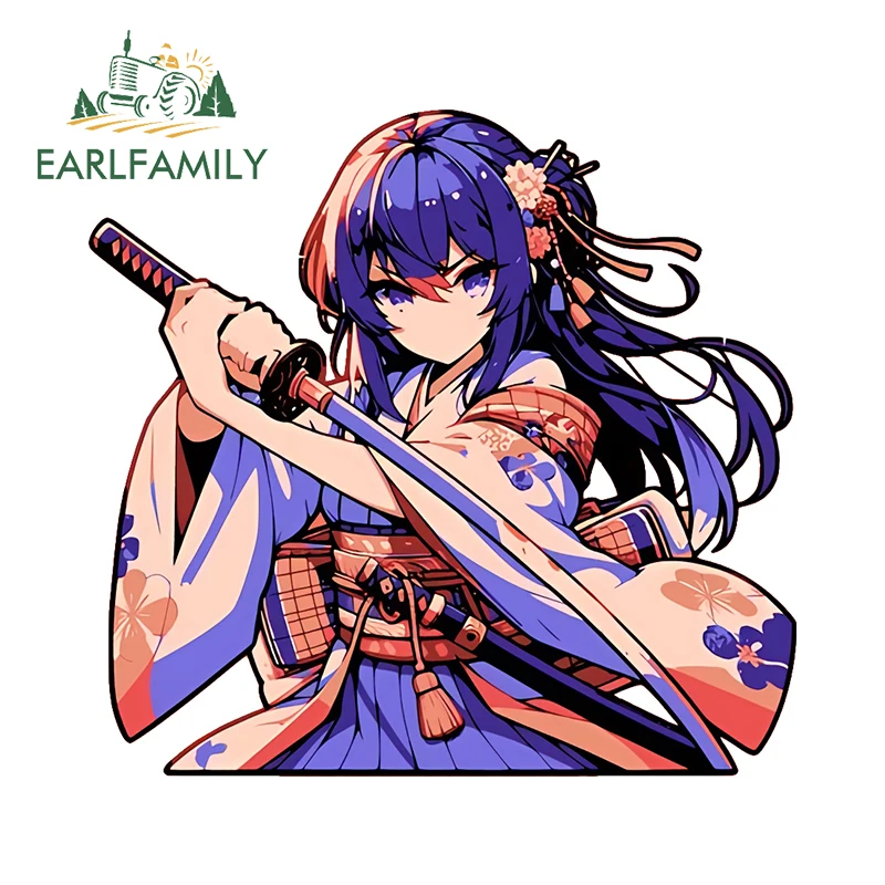 

EARLFAMILY 13cm × 12.2cm Japanese Kimono Girl Car Stickers Personal Cartoon Design Decals Car Door Protector Occlusion Scratch