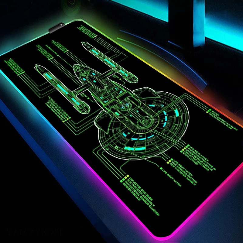 RGB Mouse Mat Large Gaming Mousepad Spacecraft Locking Edge Mouse Pad Gamer Rubber Computer Accessories LED HD Print Table Mat