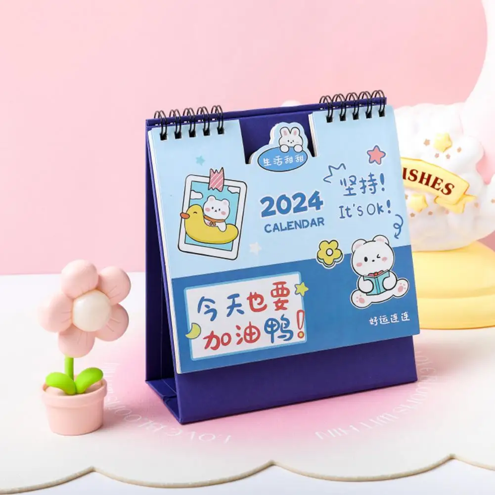 Mini Calendario de escritorio de bobina 2024, planificador de dibujos animados para la decoración del hogar y la Oficina, organizador de Agenda mensual Kawaii, Año Nuevo