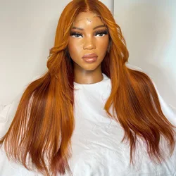 Perruque Lace Front Wig synthétique lisse gingembre, perruques en Fiber haute température pour femmes, cheveux longs ondulés, perruques Cosplay résistantes à la chaleur