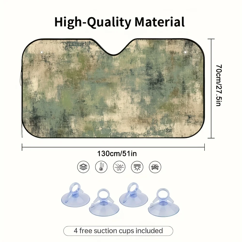 1pc Earthy Brush Strokes Car Sunshade - Stylish 2D Flat Printing, Foldable Polyester Material, Keeps Your Vehicle Cool, Space-Sa