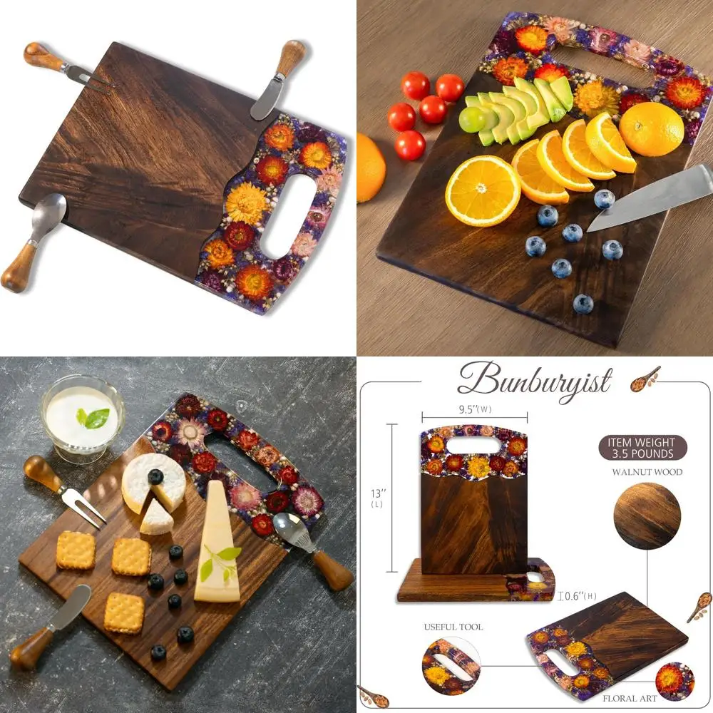 

Custom Walnut Charcuterie Boards with Preserved Flowers, Personalized Set for Housewarming, Decorative Kitchen Cutting Board