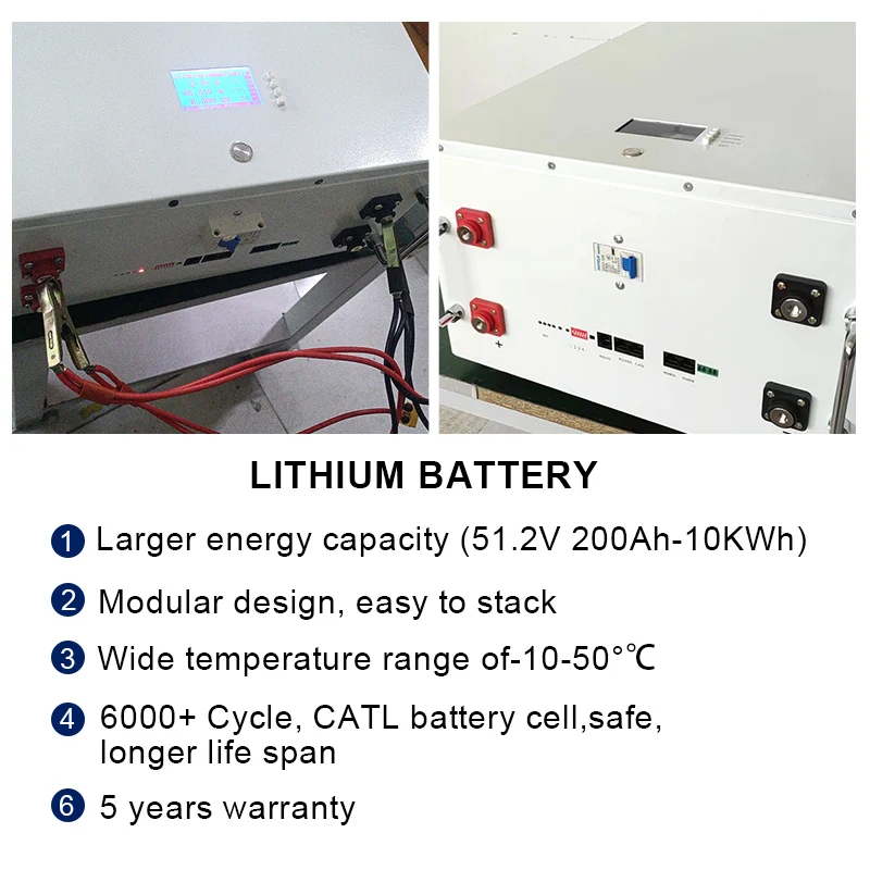 Lifepo4 Power Wall Mount 100Ah 200Ah 300Ah 5Kw 10Kw 10Kwh 20Kw 51.2V 200 Ah 48 Volt Lithium Battery For Solar System