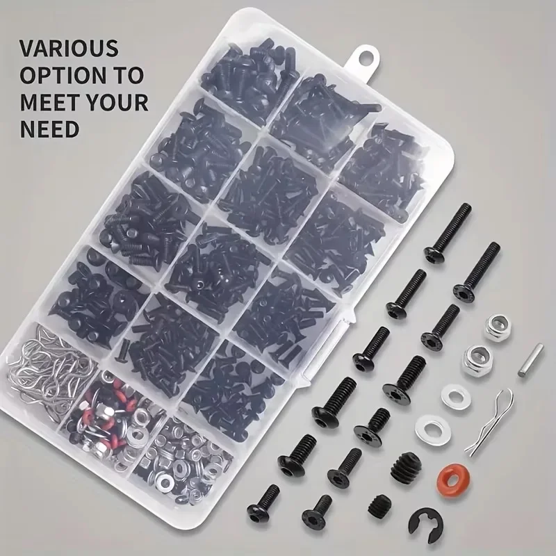 Kit de vis universelles RC, 520 pièces, ensemble d'accessoires de quincaillerie, attaches pour voitures et camions RC, servant de remplacement