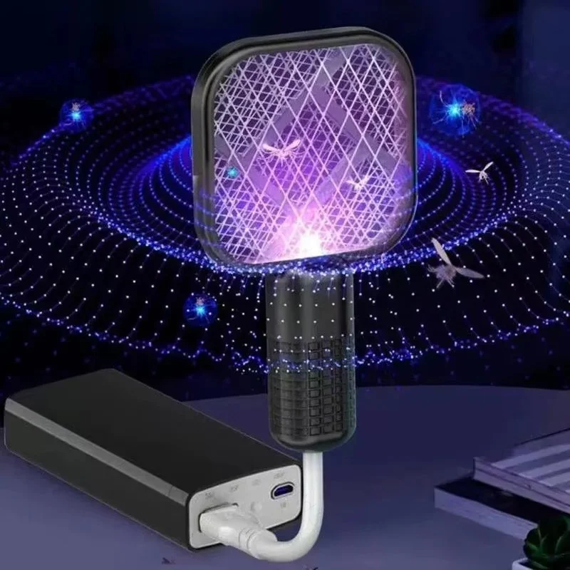 

USB Portable UV Mosquito Killer Swatter, Electric Shock Fly Bug Zapper Racket, Indoor Bedroom Pest Control Lamp Black white