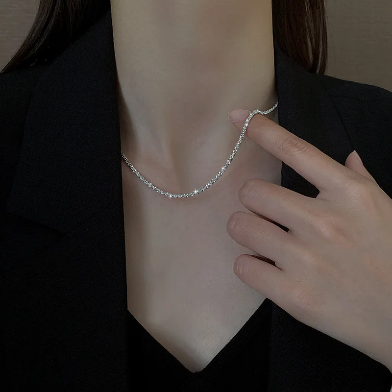 New Trendy Sparkling Silver Color Choker Necklace for Women Elegant Clavicle Chain Necklace Party Wedding Collar Jewelry Gifts