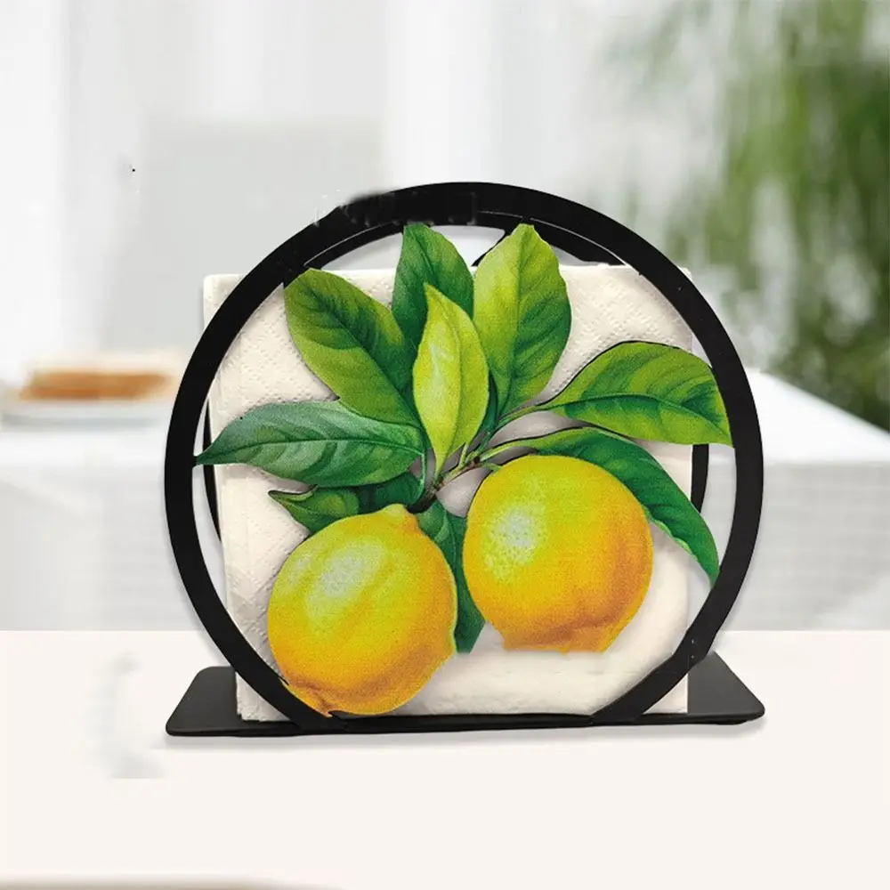 

Iron Paper Napkin Stand Space Saving No-slip Paper Storage Rack Fruit Pattern Decorative Desktop Napkin Organizer