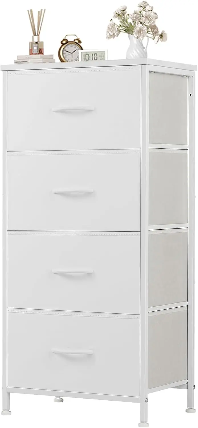 

Nightstand Small Bedroom Dresser with 4 Fabric Drawers Bed Side Furniture End Table Wooden Top Cabinet Night Stand Dresser for C