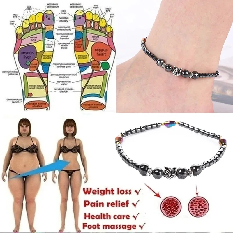 Gewichts verlust Magnet Fußkettchen für Frauen Männer Eule Tiere Stein Magnetfeld therapie Armbänder Fußkettchen Schmerz linderung Abnehmen Gesundheits schmuck