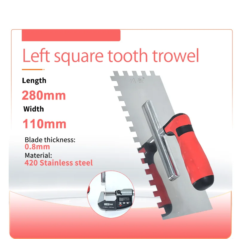 Imagem -03 - Espátula Serrilhada Alça Vermelha e Preta Lâmina de Dente Quadrado Esquerdo Dente Quadrado Frontal Espátula de Concreto para Azulejos Aço Inoxidável