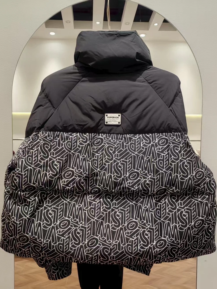 Style coréen hiver nouveau imprimé brodé doudoune femmes Style court col montant mode blanc canard vers le bas manteau