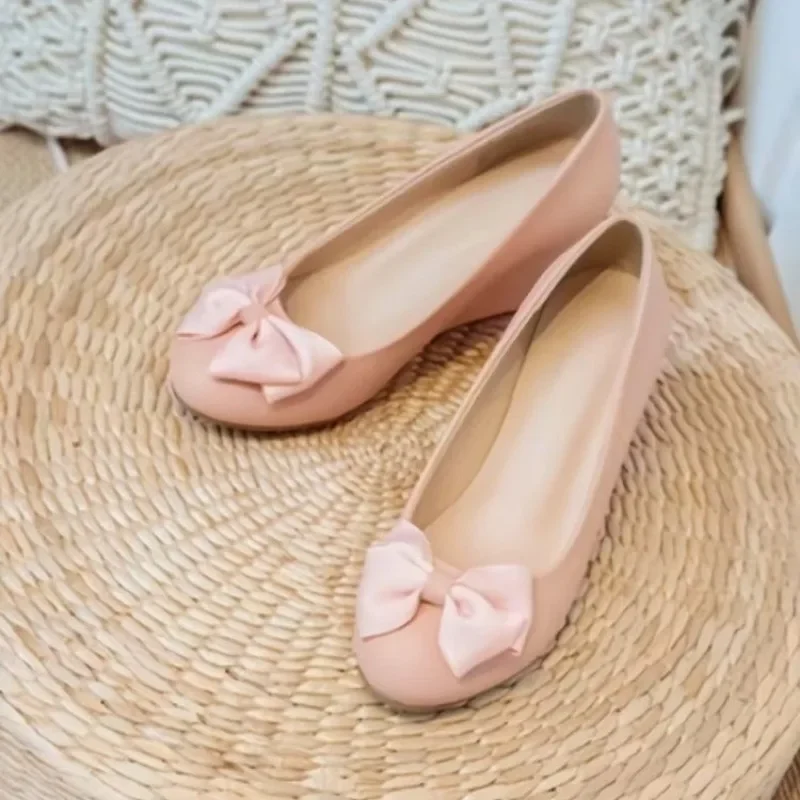 

Shoes for Women 2025 Fashion Summer New Concise Shallow Mouth Ladies High Heels Round Toe Wedge Butterfly-knot Ladies Shoes