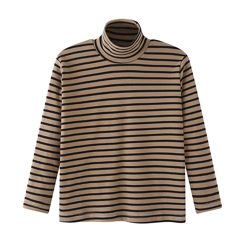 2-Piece Set Of Children's Autumn/Winter Warm Shirt With Striped Print High Neck Fashionable Comfortable Sweat Absorbing Casual