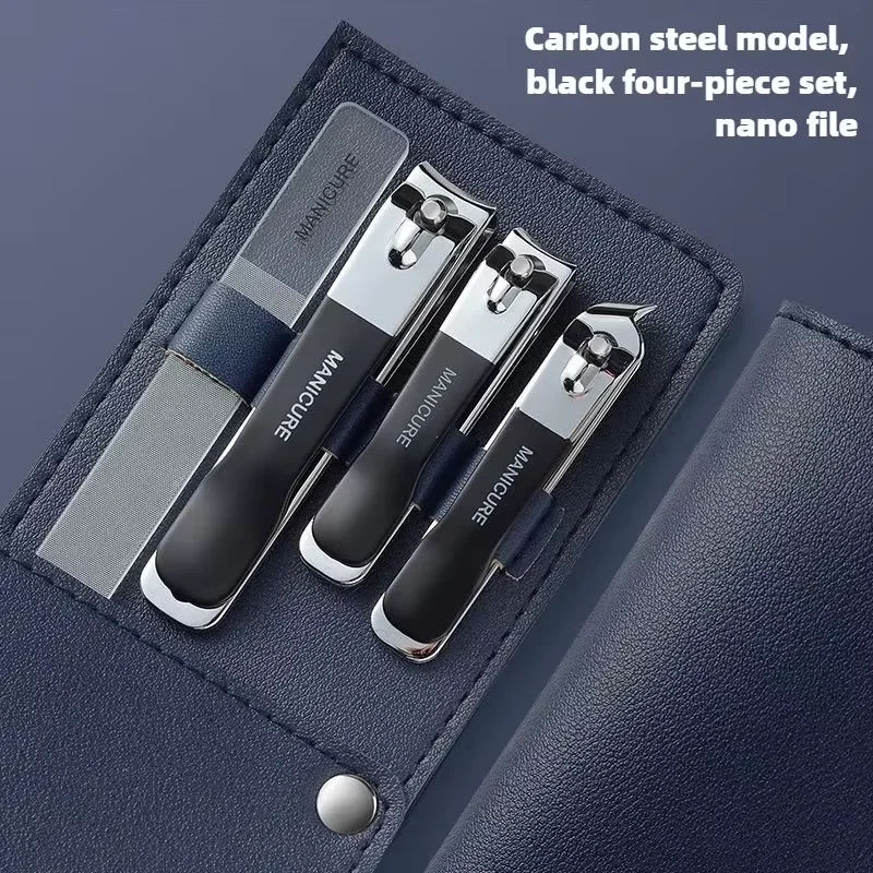 

4 pieces Premium Manicure Set with Portable Leather Case - Includes Nanometer Nail File, Fingernail & Toenail Clippers, and Nail