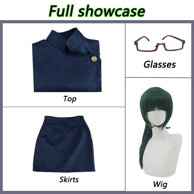 Maki Zenin Cosplay Anime Jujutsu Kaisen Zenin Maki Cosplay Costume Wig Top Skirt Glasses Full Sets Halloween Party Women Uniform