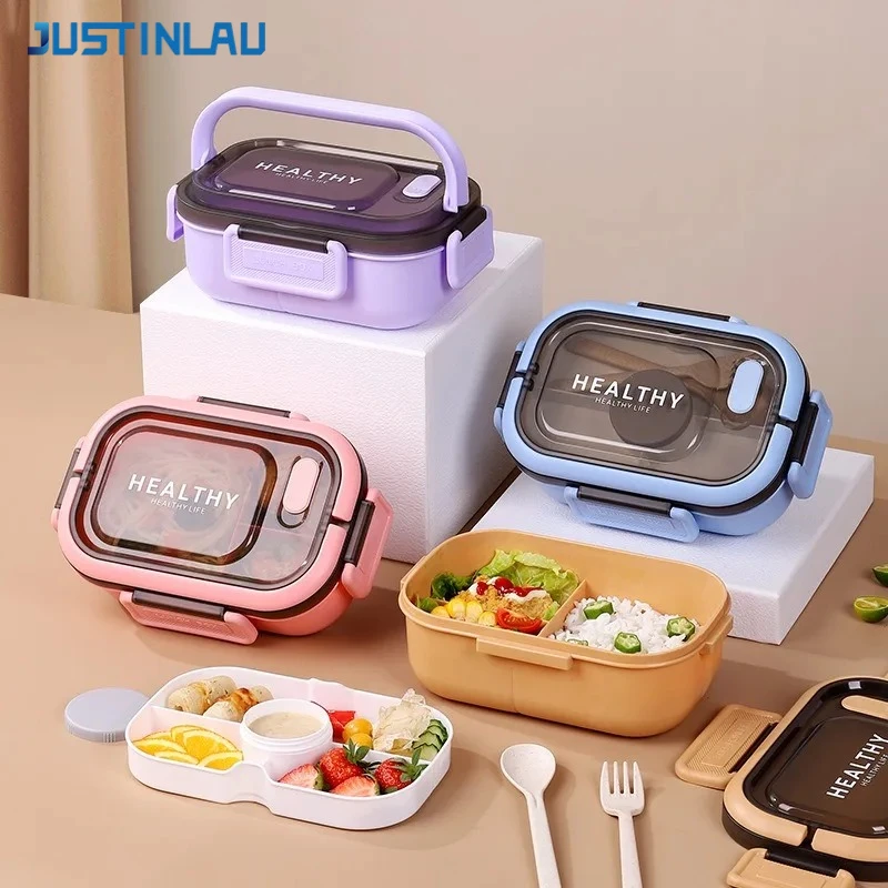 JUSTINLAU 1200ML Double Layer Lunch Box Portable Compartment Sala Fruit Food Box Microwave Lunch Fork & Spoon Picnic Fresh Box
