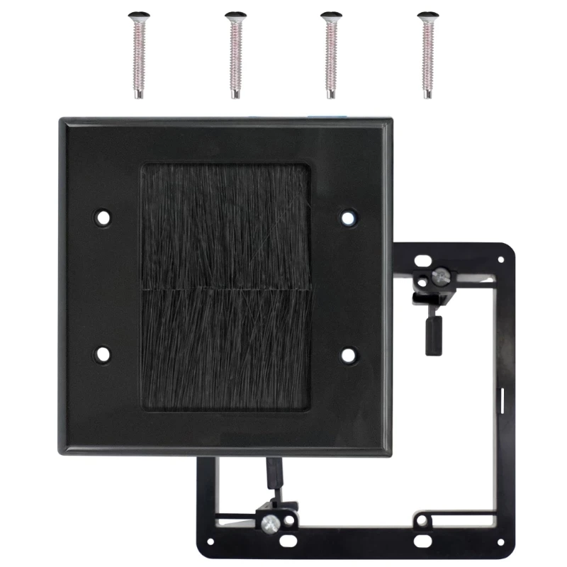 Wall Cable Opening Cover with Opposing Black Brush Fibers, Mounting Frame and Screws for Organized Routed Cord 55KF