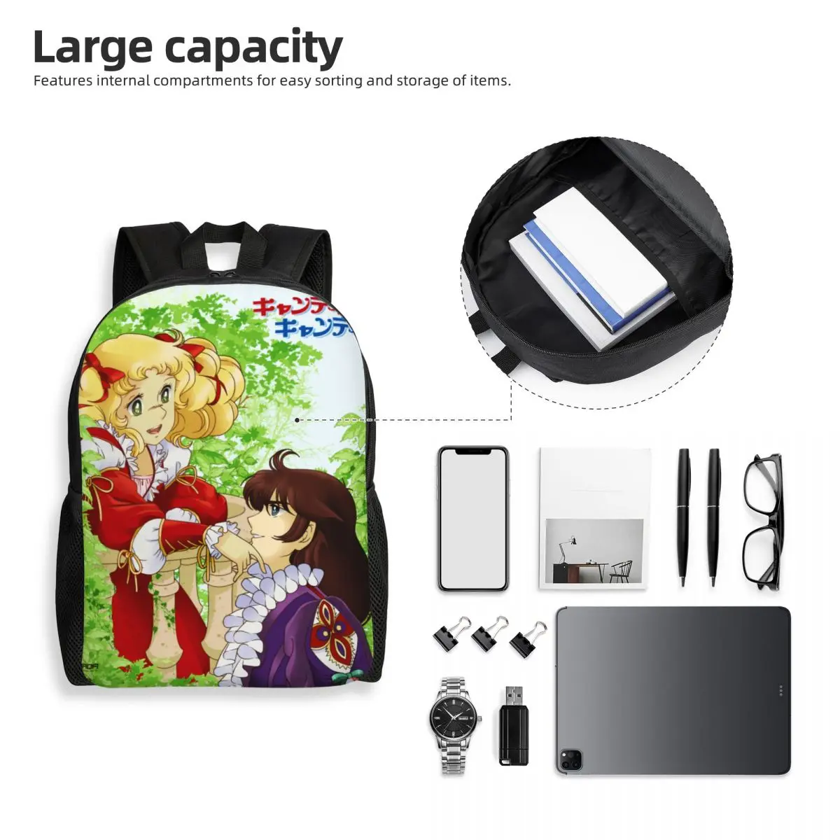 Saco impermeável Manga Cartoon Girl, Mochilas Candy Candy Candy, Escola universitária Anime Printing Bookbag, Homens e mulheres