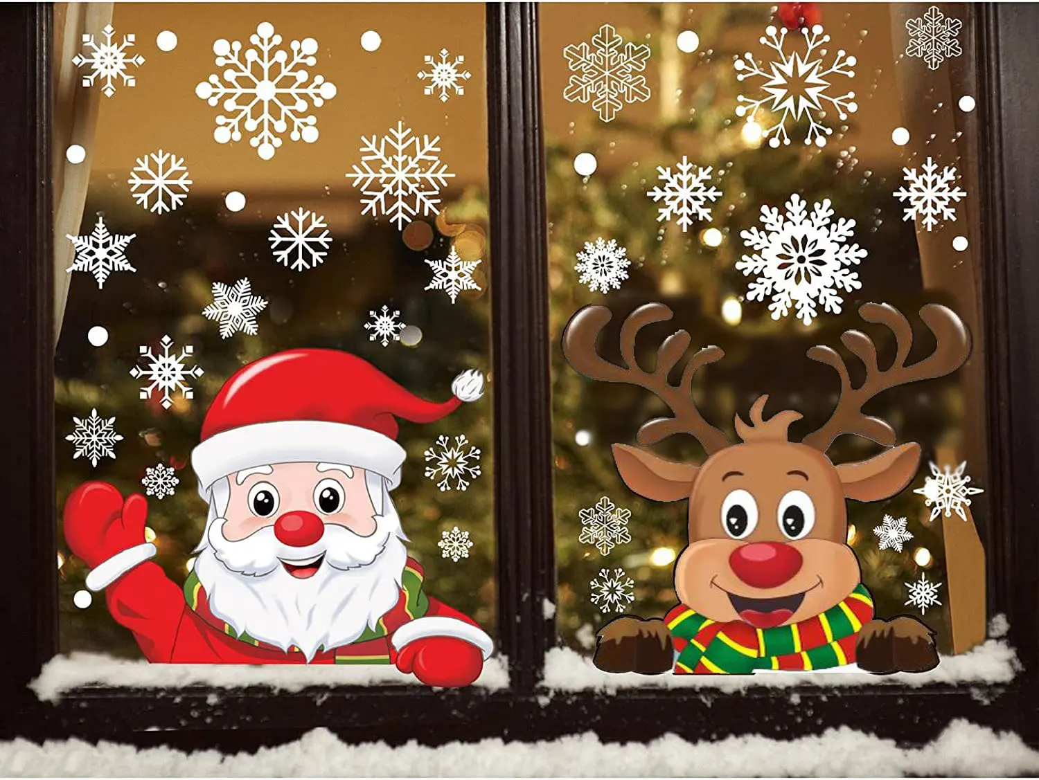 Cartoon Christmas Mirror Sticker Santa Claus Elk Snowflake Glass Wall Sticker Window Decor Merry Christmas Decor Static Sticker