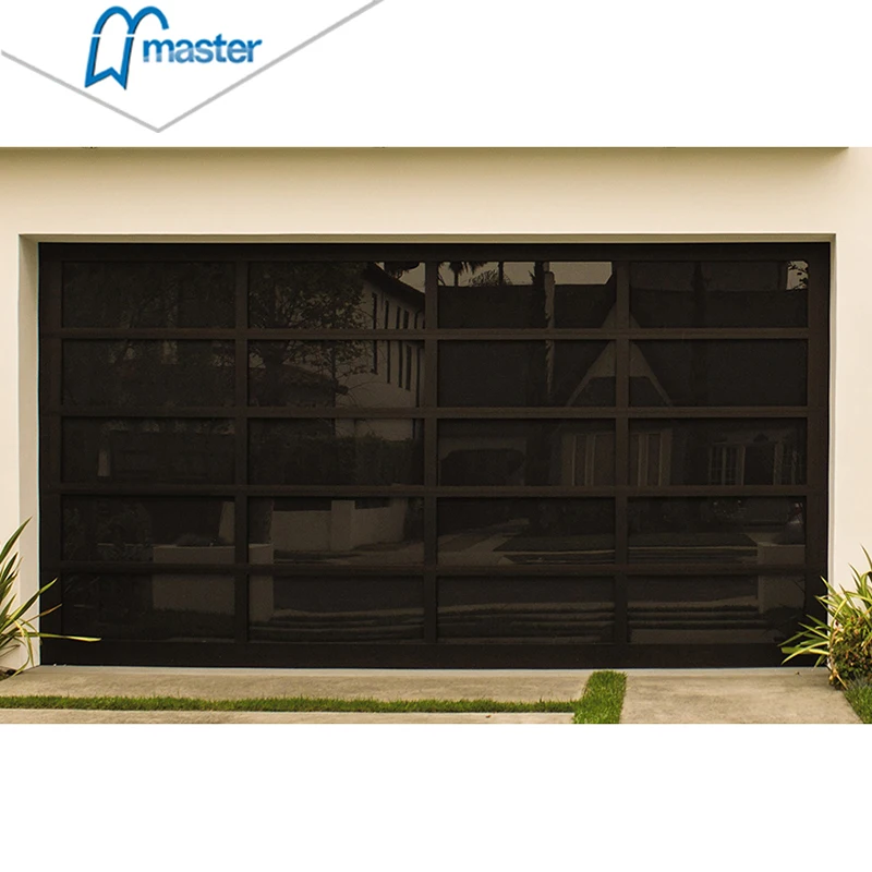 

Алюминиевые гаражные ворота с черным тонированным стеклом и плексигласом, современный дизайн