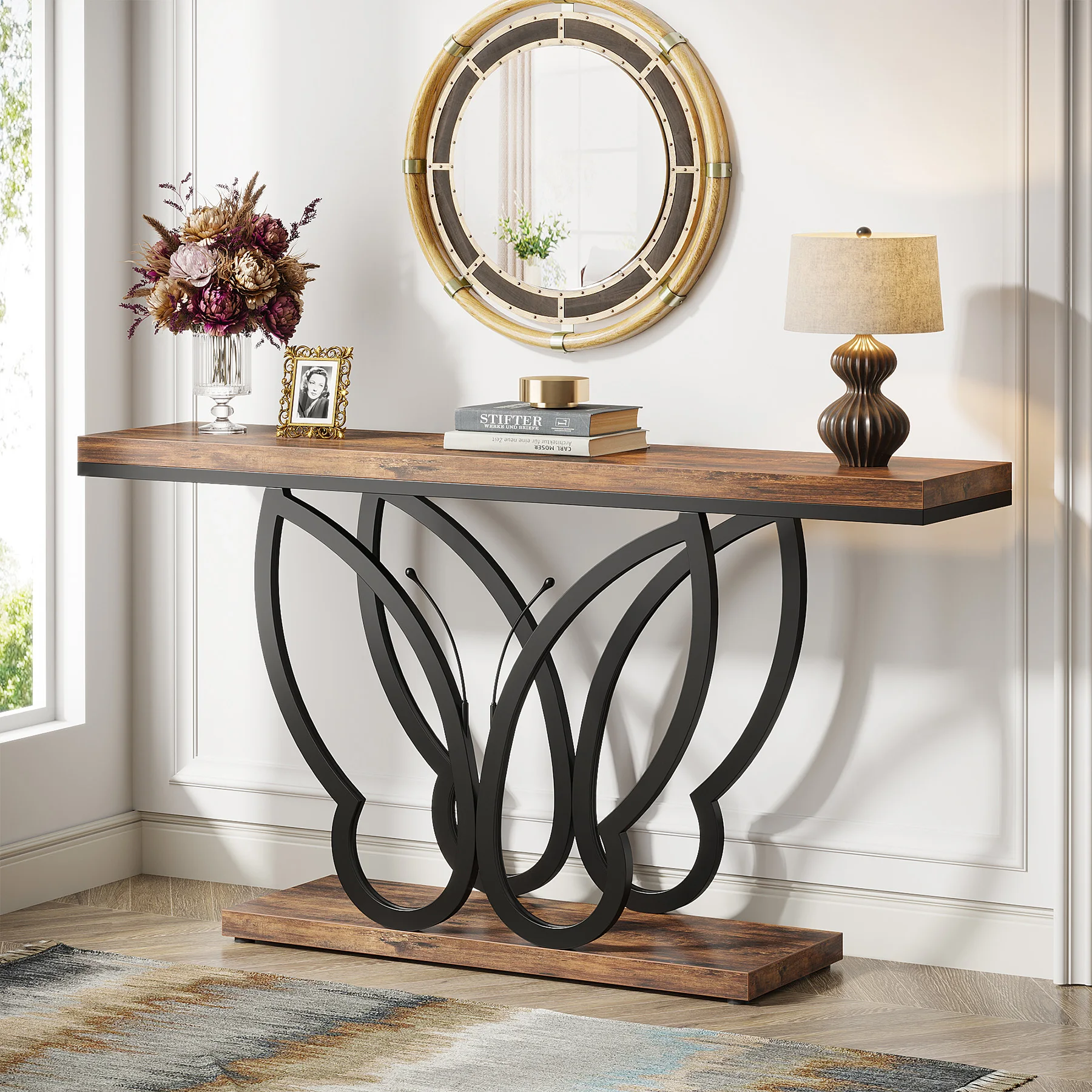 Tribesigns 55-Inch Rustic Console Table with Butterfly Metal Frame, Long Wooden Sofa Table Narrow Entryway Table