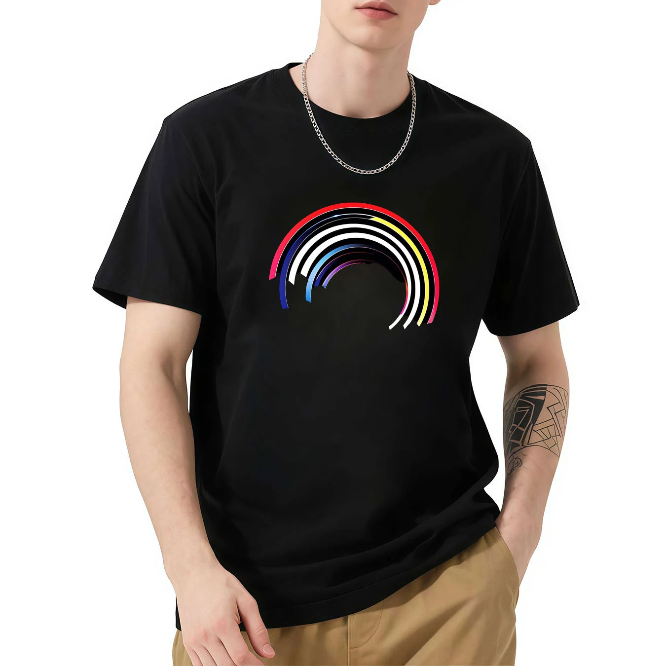 

Мужская повседневная футболка с коротким рукавом и радужным узором, удобная мягкая ткань, модная повседневная футболка