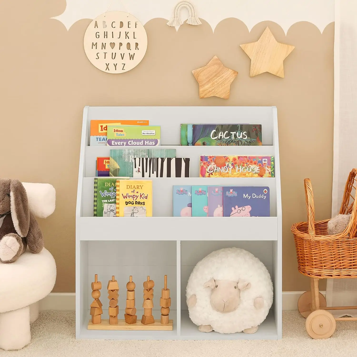 White Children Kids Bookcase Book Shelf Storage Display Rack Organizer Holder