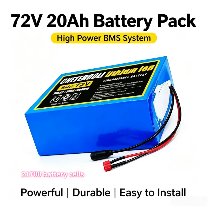 High Performance 72V 20Ah 20S4P Lithium Battery 3000W Output with Smart BMS 84V 3A Fast Charger for Tricycle Golf Cart Ride-on