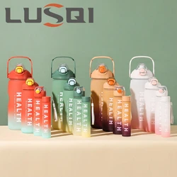 LUSQI Set 4 pezzi bottiglia d'acqua bottiglia d'acqua Fitness di grande capacità con cannuccia per la famiglia 300ml/700ml/1500ml/3300ml