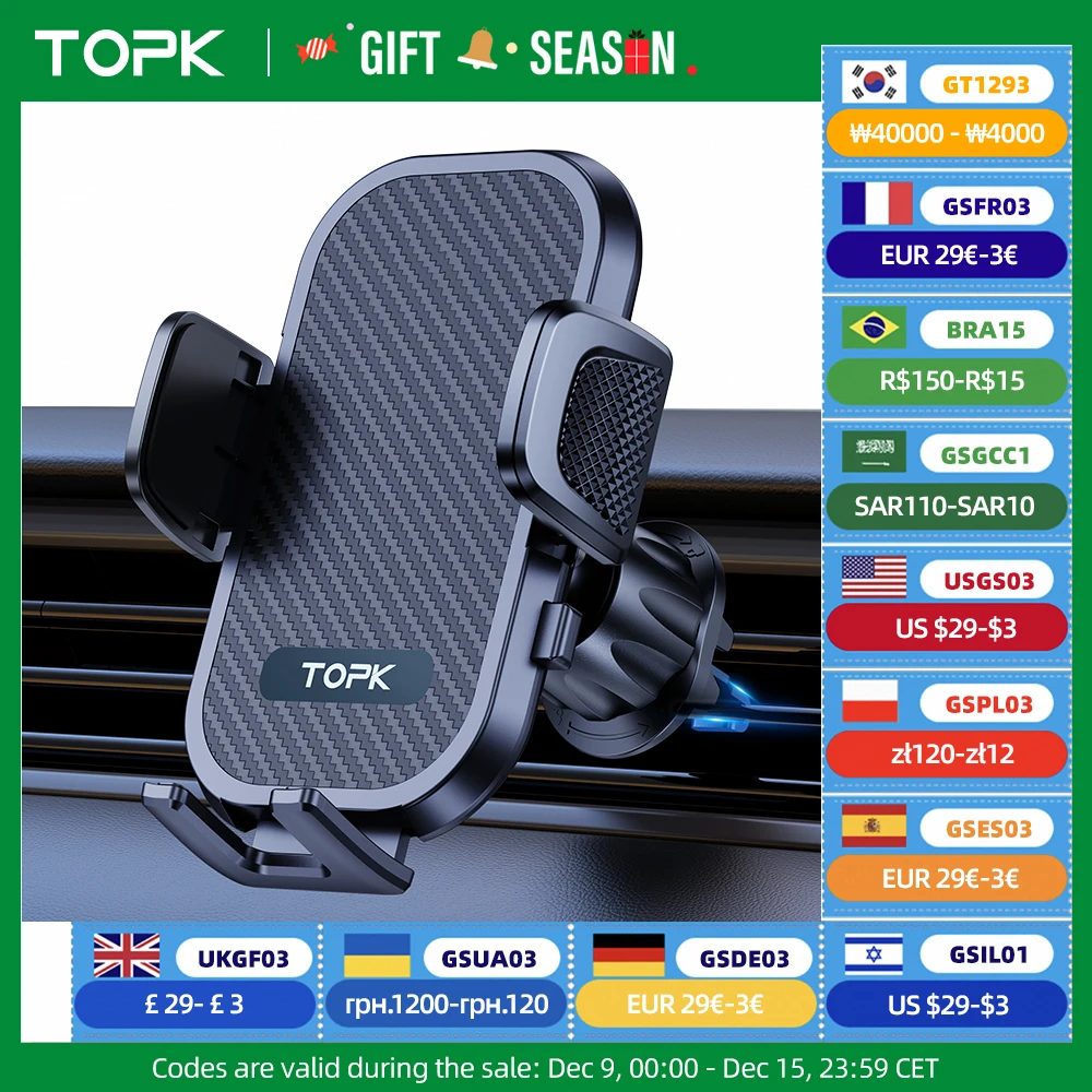 TOPK Car Phone Holder Mount Air Vent Cell Phone Holder for Car Hands Free Easy Clamp Cradle in Vehicle Fit All 4