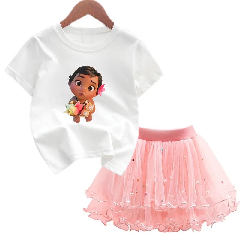 Moana Girls Dress T-shirt Tutu Skirt 2pc/Set Summer Outfits Ballet Dance Tulle Princess Dresses Suit Cute Birthday Party Costume