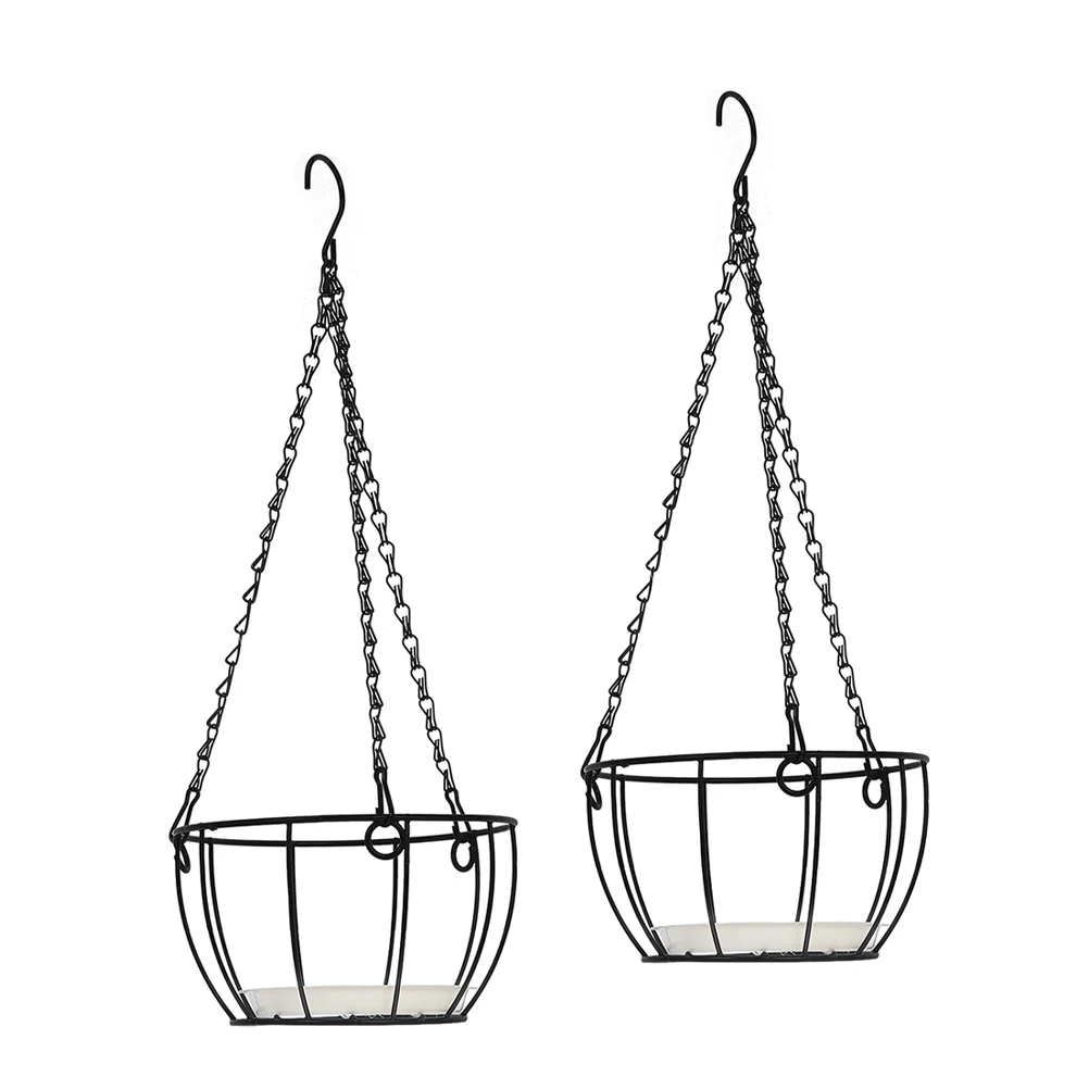 

Hanging Basket Flower Pot Balcony Planter Potted Rack Holder Iron 2 Sets Durable Metal Wire Garden Terrace Outdoor Space Saving