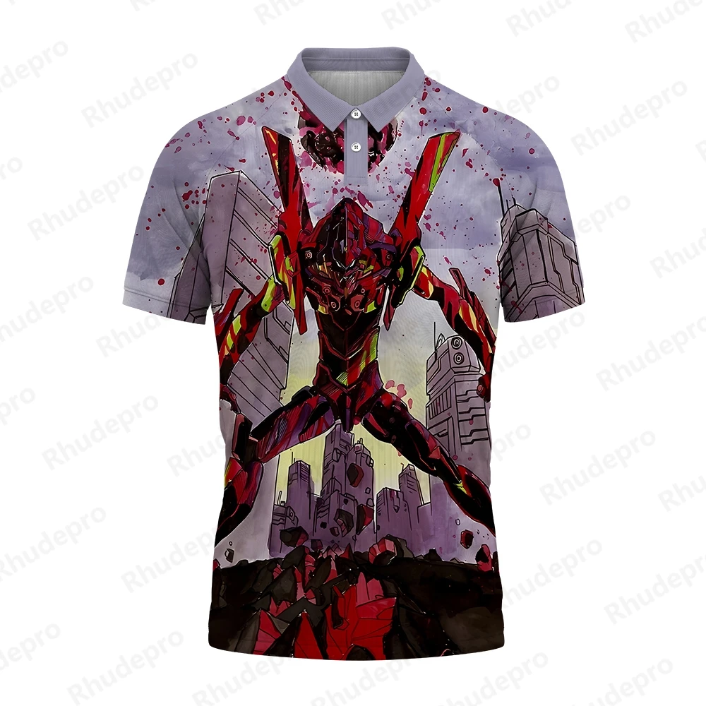 Camisa polo Neon Genesis Evangelion masculina, camiseta de streetwear extragrande, roupas de alta qualidade, 5XL, novo, 2024