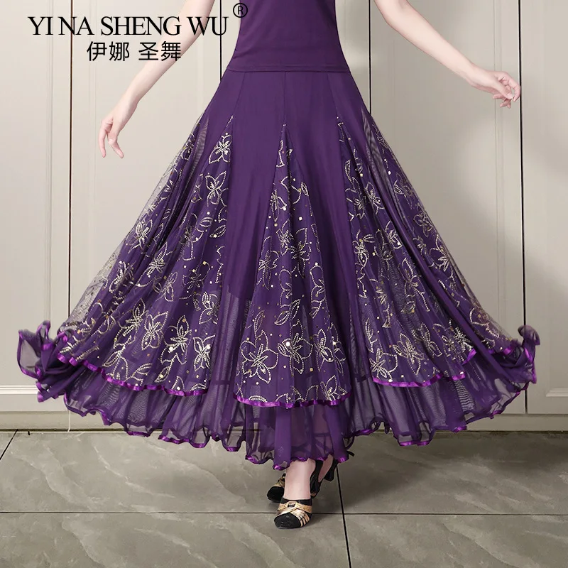 볼룸 댄스 모던 댄스 연습 스커트 여성 스팽글 대형 스윙 스커트 스퀘어 댄스 댄스 롱 스커트 퍼포먼스 댄스 스커트