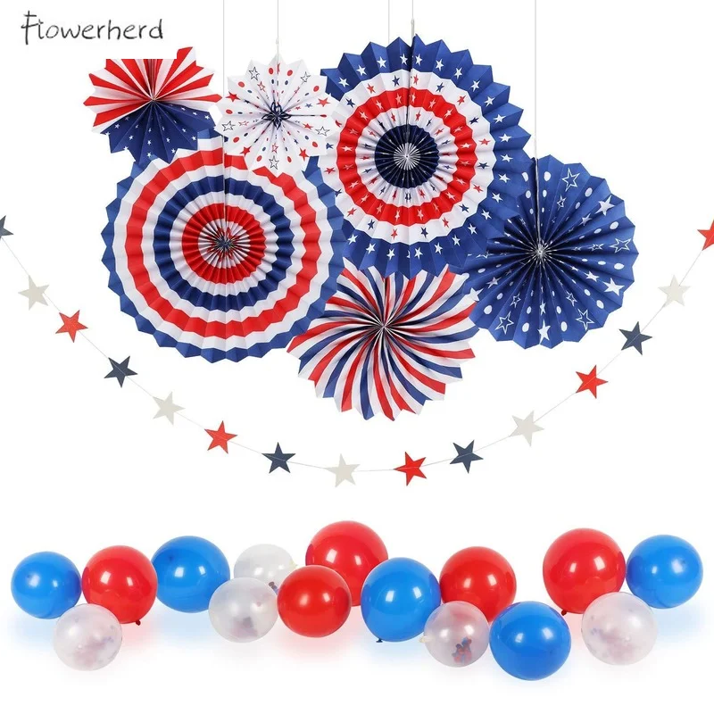 American Independence Day Party Decoration American Flag Paper Fan Red Blue White Star Paper String Spiral Garland Event Decor